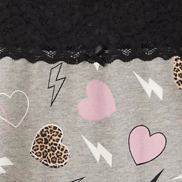 WIDE LACE TRIM BOYSHORT PANTY - COTTON HEARTS 💕 & BOLTS 🌩HEATHER GREY - Picture 2 of 3